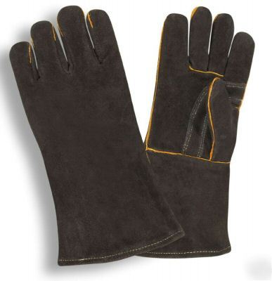 Black reinforced palm kevlar sewn leather welding glove