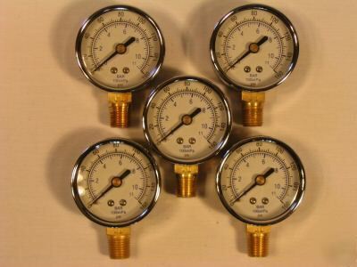 New 5 pack air pressure gauges 0-200 lower mnt 1/4