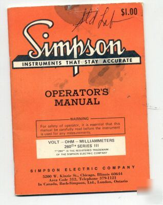 Simpson 260 series iii milliammeters operators manual