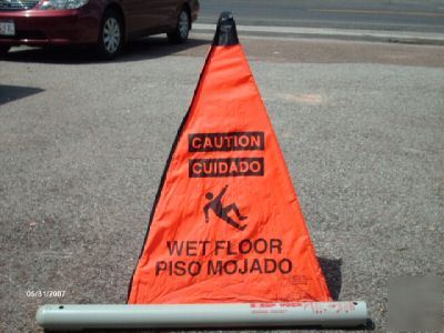 Handy cone collapsable wet floor sign w/tube container