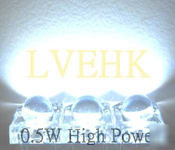 1000P 5MM high power 0.5W 6-chip white flux led 50KMCD