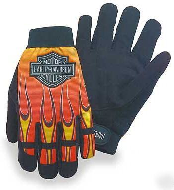 Harley davidson mechanics gloves flames safety xl