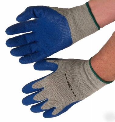 144 prs blue latex rubber work string knit gloves lg