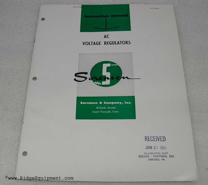 Sorensen ac voltage regulators manual