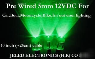 50X green wide viewing 5MM led set 25CM pre wired 12VDC