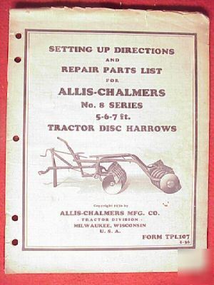 1936 allis chalmers tractor disc harrows parts list