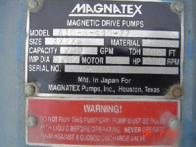 Magnatex magnetic drive pump model a-10-6-S40-zz