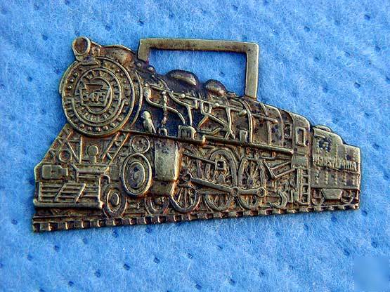 Vintage solid brass railroad locomotive watch fob(1459)