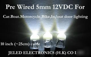 10X white wide viewing 5MM led set 25CM pre wired 12VDC