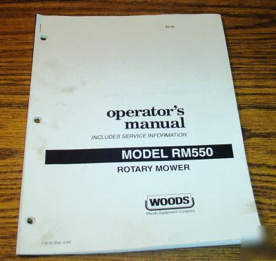 Woods RM550 rotary mower cutter operator's manual book