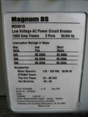 Cutler-hammer magnum ds MDS616 1600 amp in cell chassis