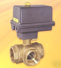 Electric actuated brass 3 way ball valve 1 1/4
