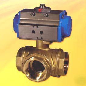 Pneumatic actuated brass 3 way ball valve 3/8