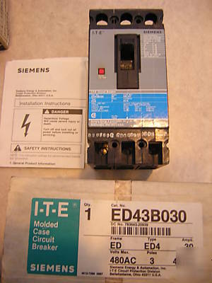 Siemens molded case breaker 3P 480V 30A ED43B030