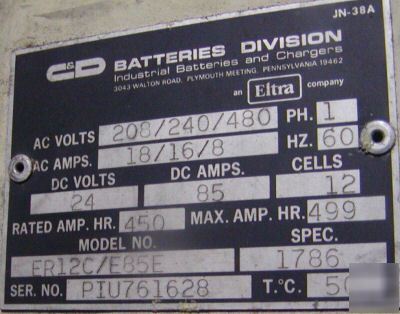 Industrial battery charger 24 vdc, 208/240/480 v, 1 ph
