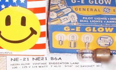 Ne-21 NE21 B6A ge neon glow tube test lamp bulb vintage