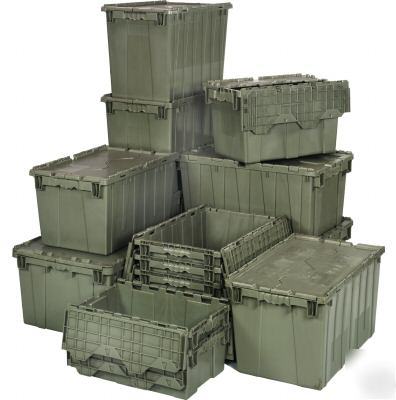 3 plastic storage containers bins totes attached lids 