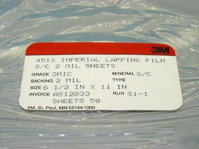 3M imperial lapping film 451X s/c 3MIC 2 mil qty=10