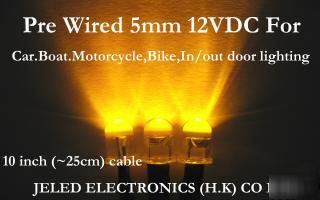 50XYELLOW wide viewing 5MM led set 25CM pre wired 12VDC