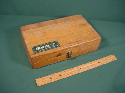 Vintage drill twist bits in wood box irwin german ++