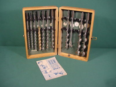 Vintage drill twist bits in wood box irwin german ++