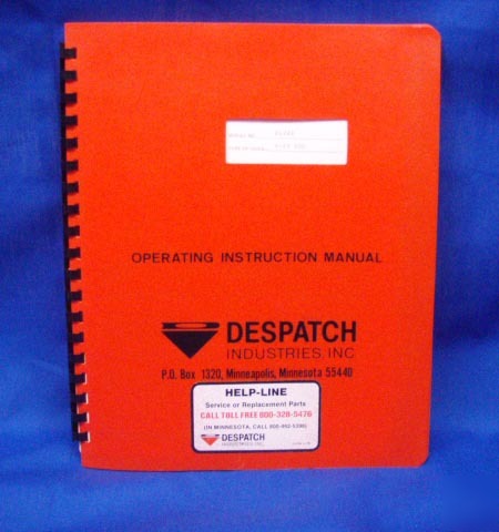 Despatch v-29 std oven operating instruction manual