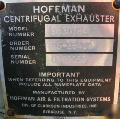 50 hp hoffman centrifugal exhauster model 38307B4(4708)