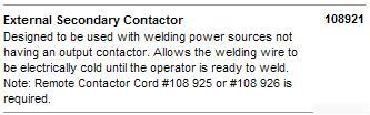 Miller 108921 external secondary contactor