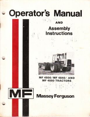 Massey ferguson mf 4800 4840 4880 tractor owners manual