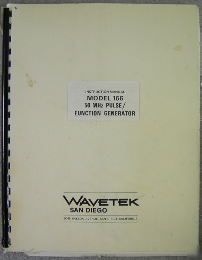 Wavetek 166 pulse/function generator instruction manual