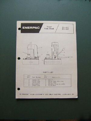 Enerpac eej-622,eej-642 electric pump repair parts book
