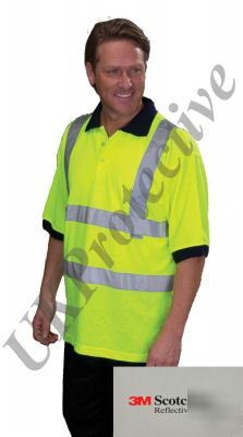 Hi vis viz yellow short sleeve polo shirt workwear - l