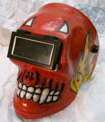 * custom flamming red devil skull mask welding helmet