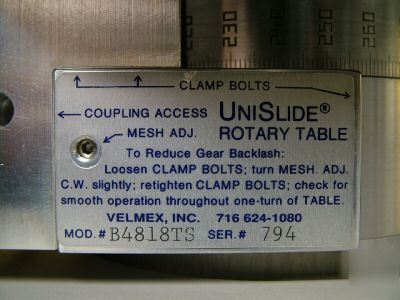 Velmex unislide rotary table B4818TS klinger 8IN chuck
