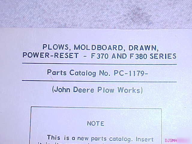 John deere F370 F380 power moldboard plow parts catalog