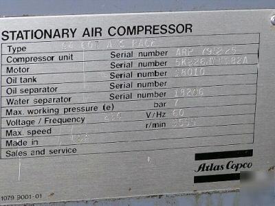 Atlas copco gau 607 75 hp air compressor with dryer