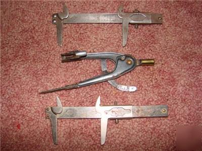 2 vintage micrometers calipers & 1 compass conquerer 