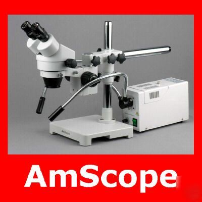 7X -45X stereo zoom microscope on boom + fiber y-lite