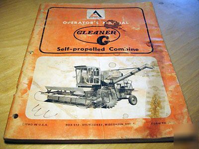 Allis-chalmers gleaner g combine operator's manual ac