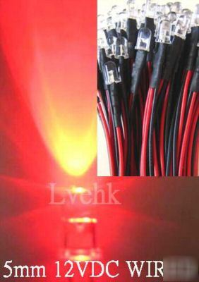 100P 12V dc pre wired 5MM 18,000MCD red led custom car