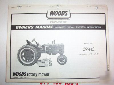 Woods owners manual 59-hc farmall c & 240