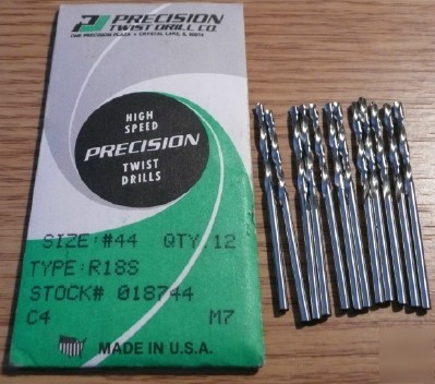 12PC precision twist hss drill #44 stub type: R18S