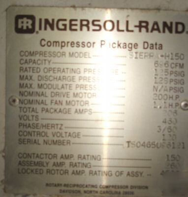 Ingersoll-rand sierra H150 rotary screw air compressor