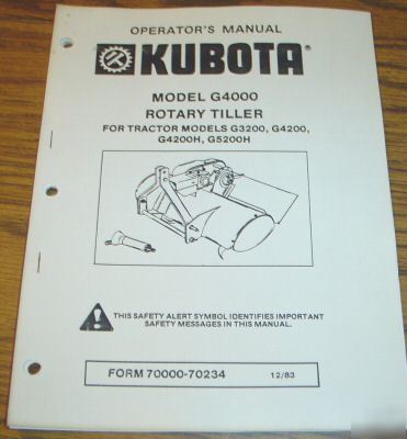 Kubota lawn tractor G4000 rotary tiller operator manual