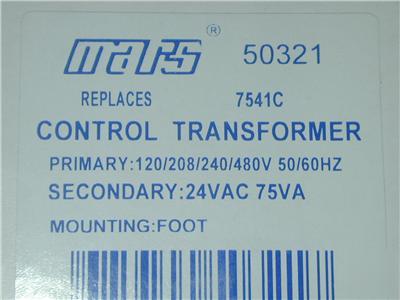 Mars 50321 control transformer 24VAC 75VA