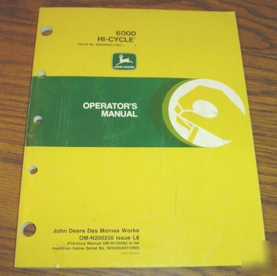 John deere 6000 hi-cycle operator's manual jd book