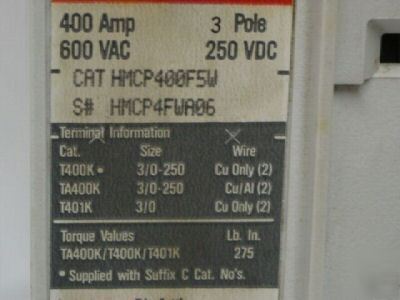 Westinghouse/cutler hammer 400 amp breaker HMCP3400F5W