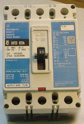 Westinghouse circuit breaker hfd 65K 25 a 3 pole 3 ph