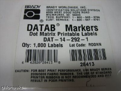 New dat-14-292-1 brady label, datab markers 1K labels, 