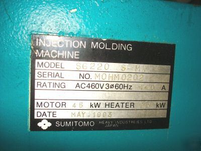 Sumitomo injection molding machine 220 ton 1993 